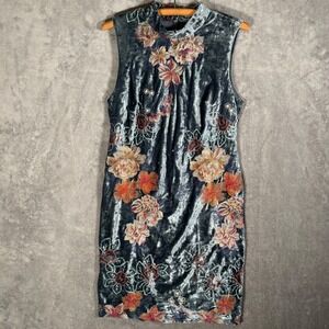 ECI New York Dress Size 6 Velvet Floral Mock Neck Keyhole Back Boho Whimsy Fairy